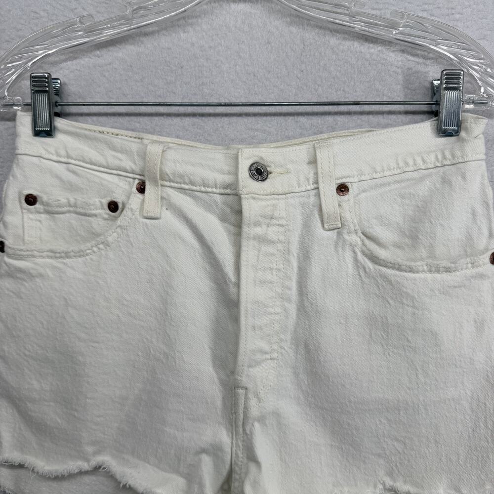 LEVIS Shorts Womens 28 501 Cut Off 3" Frayed Button Fly Denim Cotton White - Picture 2 of 14